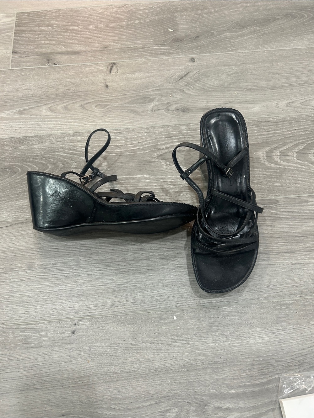 Women’s Black Wedge Strappy Sandals